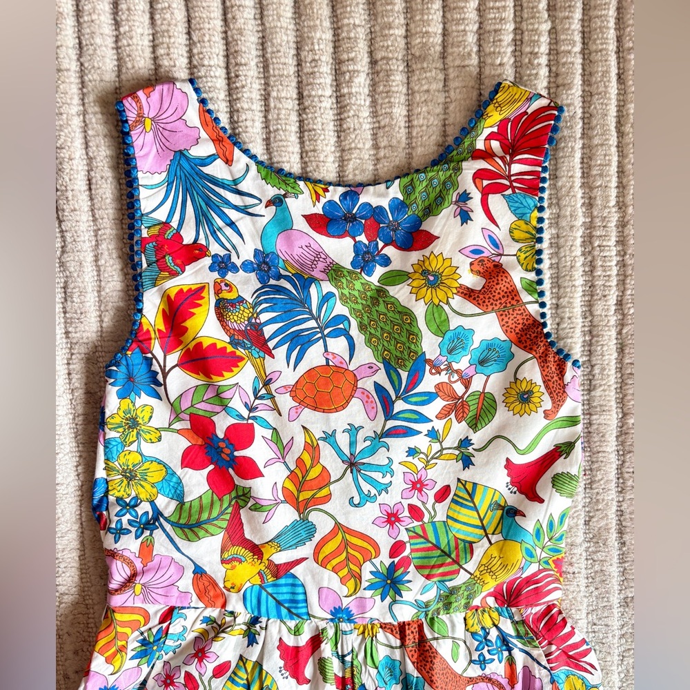 Boden Girls White Jumpsuit with Multicolor Tropical Print - Picture 2 of 9